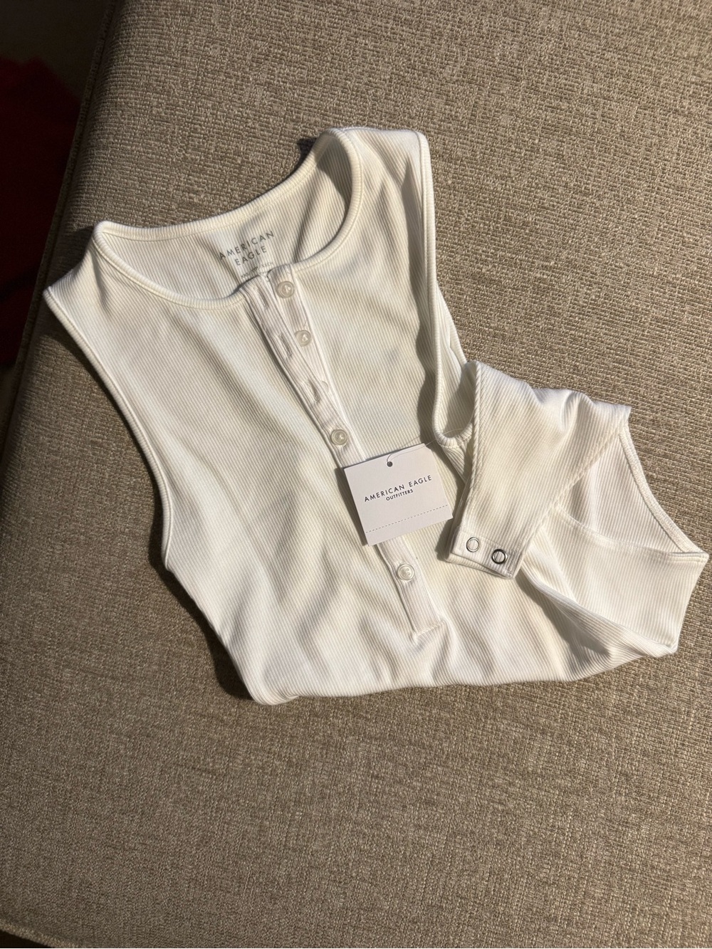 American Eagle White Ribbed Henley Tank Bodysuit XXS/XS